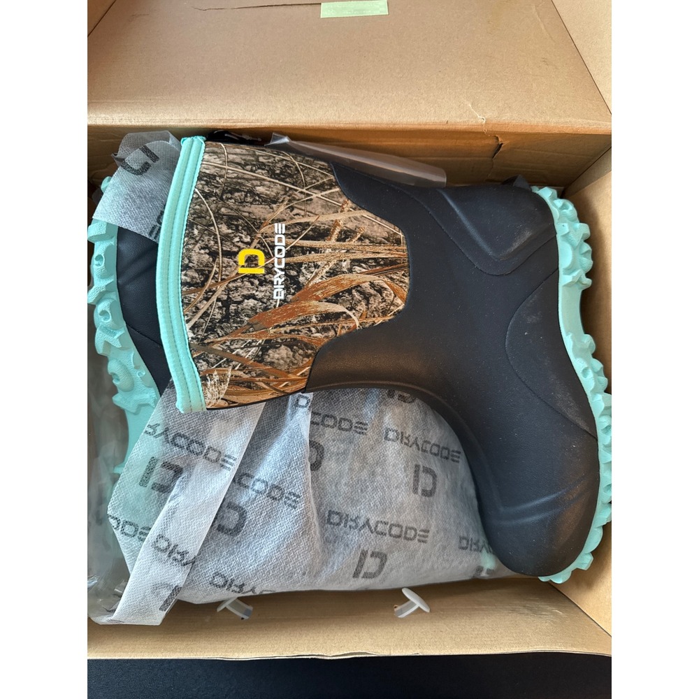 Drycode Womens Rubber Boots Camo Green Mint Cleated Waterproof Insulated Size 7 - Picture 3 of 16